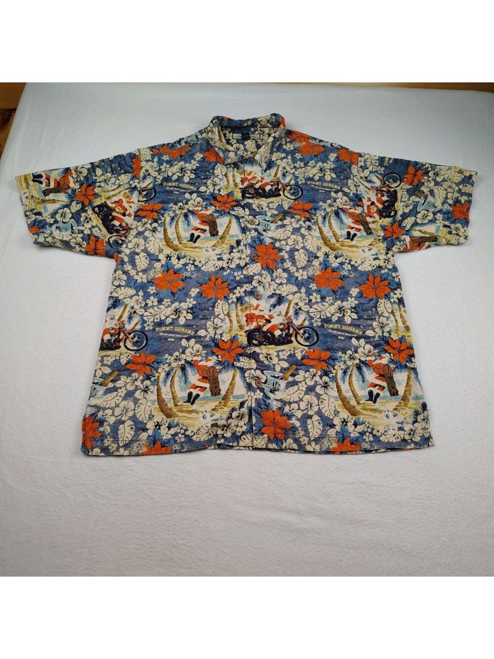 Tommy Bahama 100% Silk Christmas Tropical Hawaiian Santa Shirt Mens Large